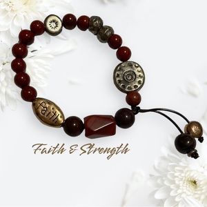 Faith & Strength, Boho, Beaded, stretchy bracelet